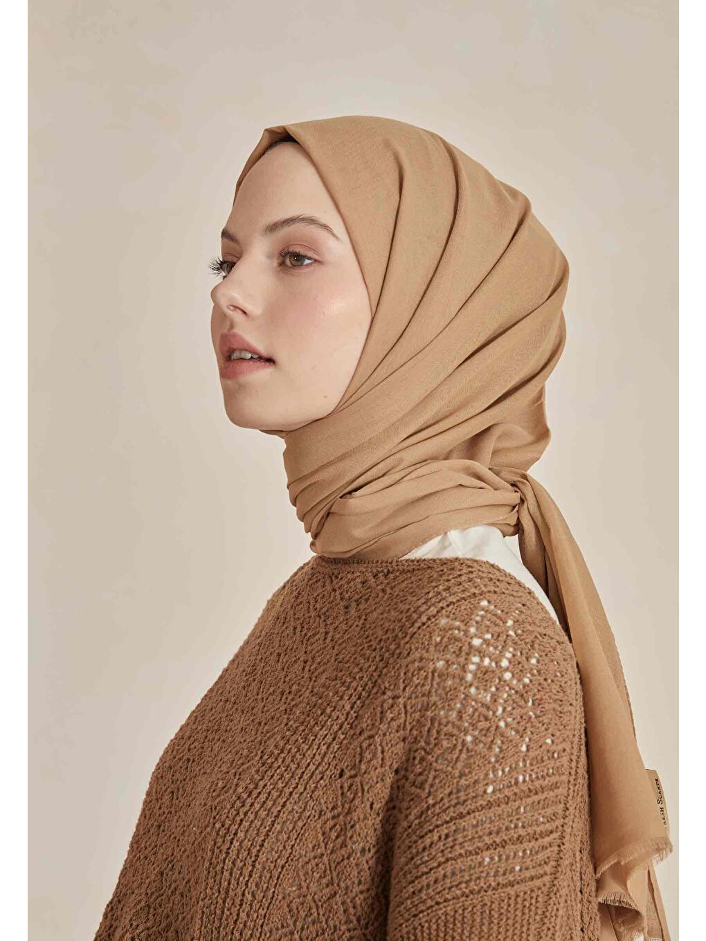 Kahverengi İnce Pamuk Vual Şal Latte-3