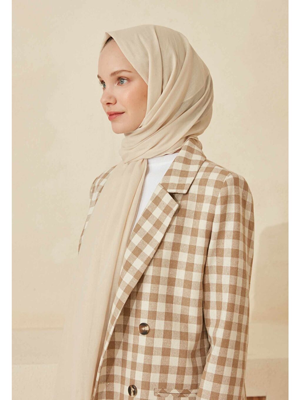 Ekru İnce Pamuk Vual Şal Fildişi-3