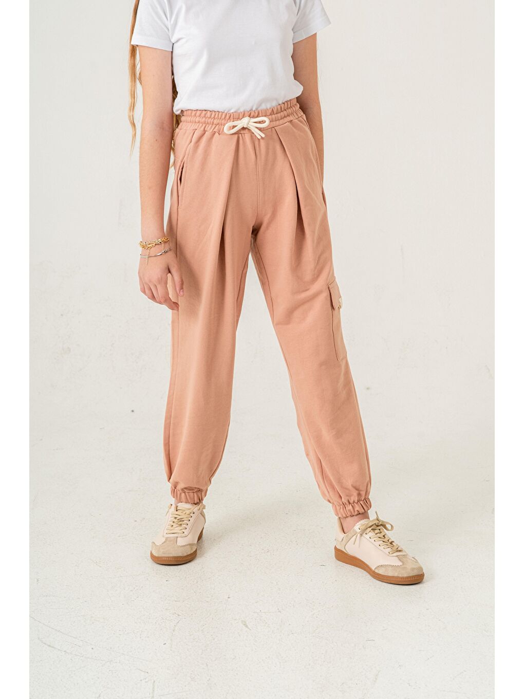 Pembe Kargo Cepli Paça Lastikli Cep Kapagı Balıksırtlı Kız Çocuk Eşofman Altı-4