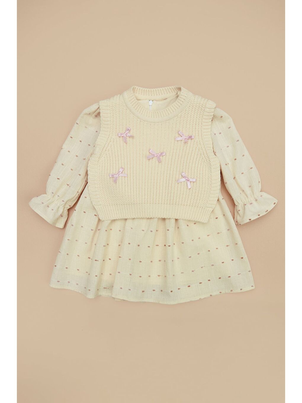 Pembe Fiyonklu Triko Süveterli Kız Çocuk Elbise-2