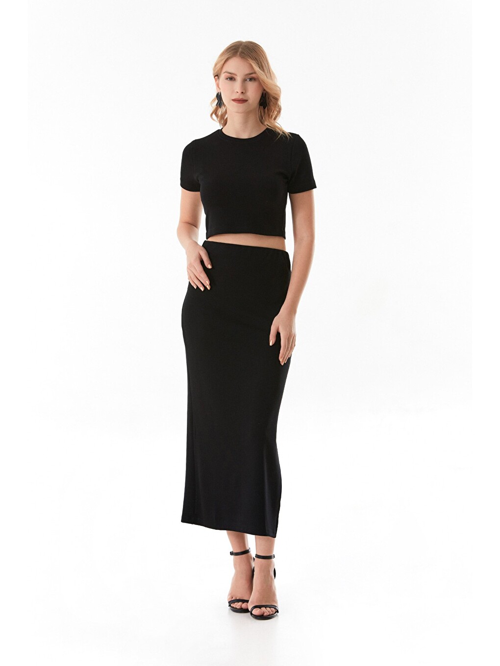 Siyah Basic Modal 2 Li Crop Etek Takım