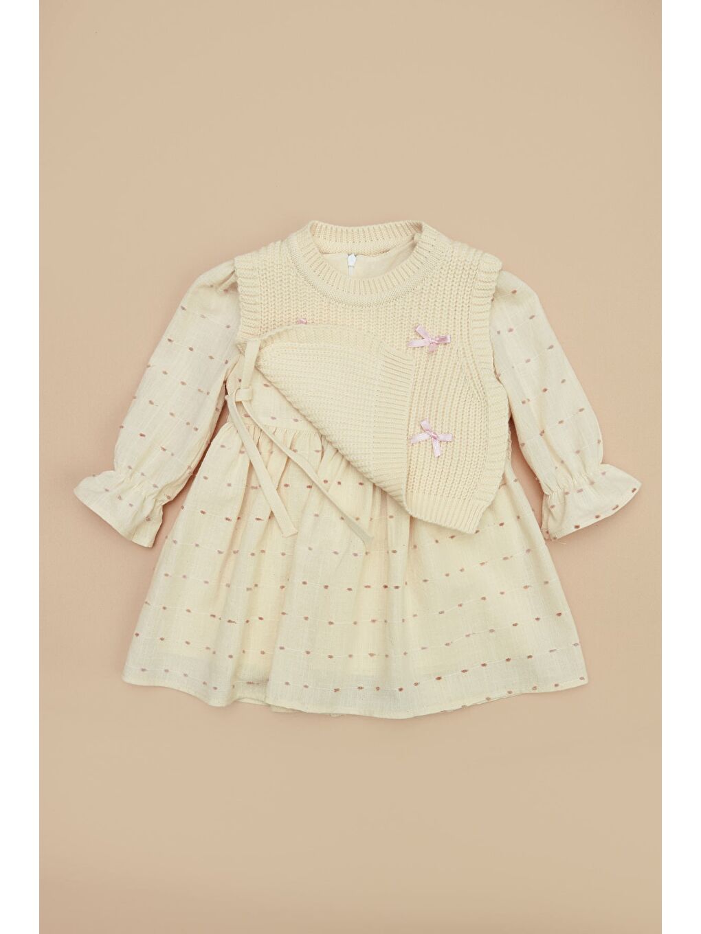 Pembe Fiyonklu Triko Süveterli Kız Çocuk Elbise-3
