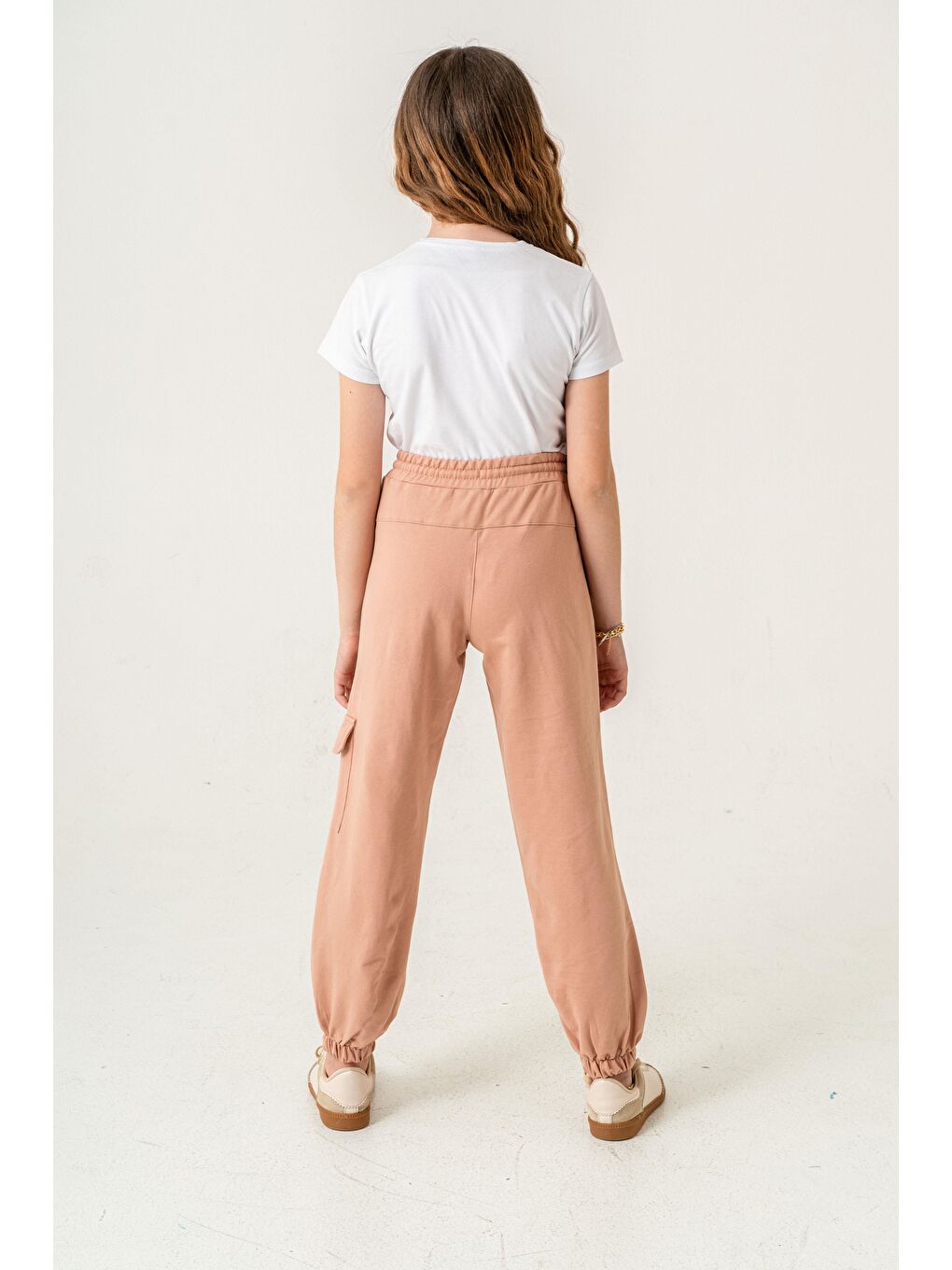 Pembe Kargo Cepli Paça Lastikli Cep Kapagı Balıksırtlı Kız Çocuk Eşofman Altı-6