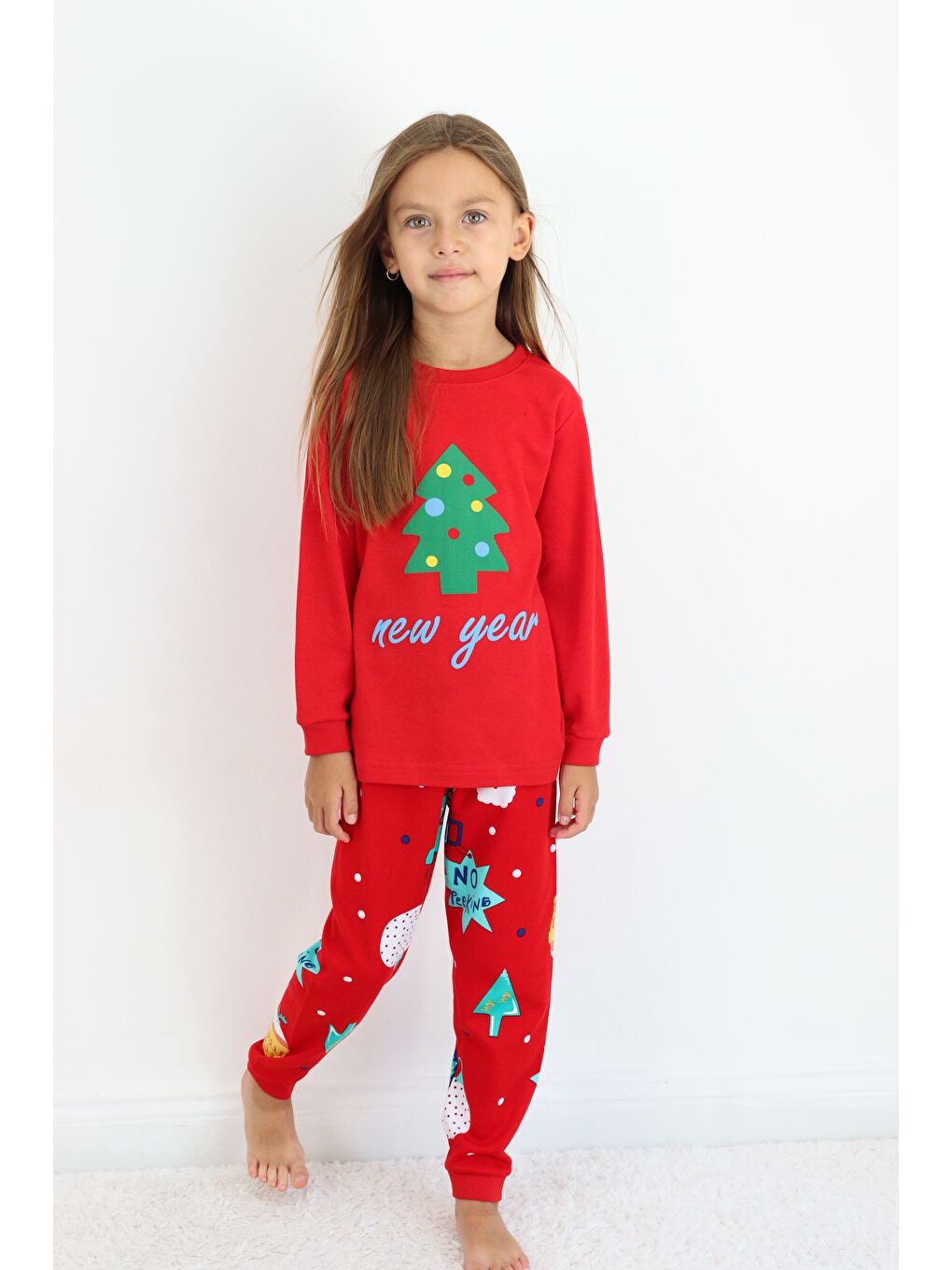 Kırmızı Kız Çocuk Orta Kalınlıkta Basic Baskılı Pijama Takımı