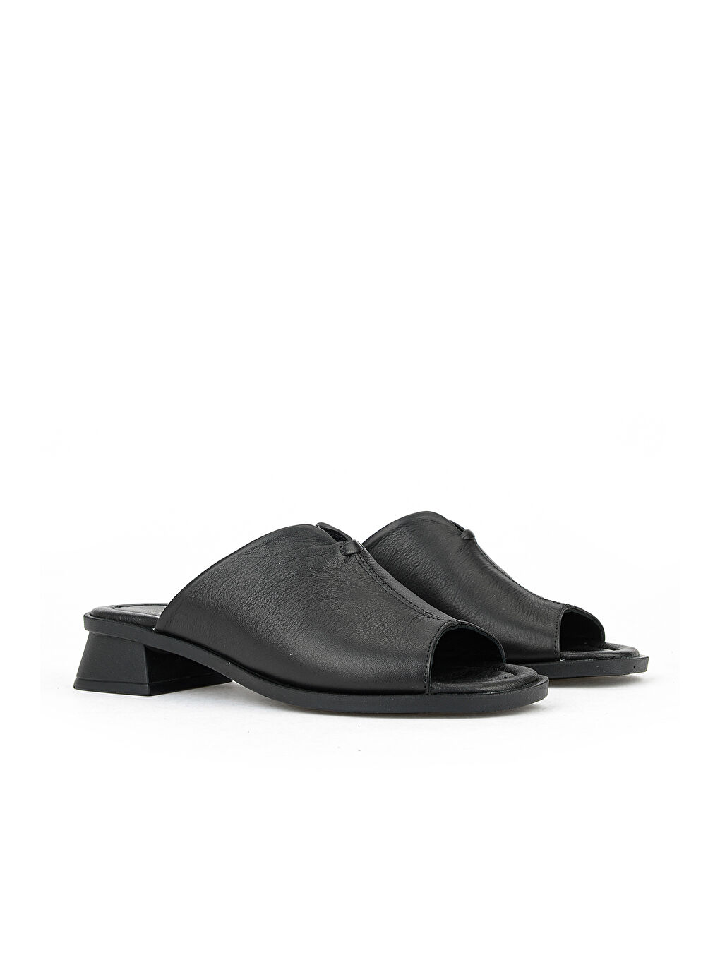 Kadın Hakiki Deri Topuklu Terlik 1611020Z6189 Siyah-1