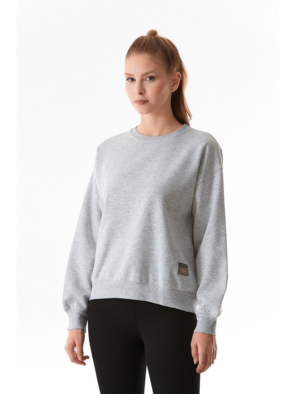 Fullamoda Gri Basic Bisiklet Yaka Sweatshirt