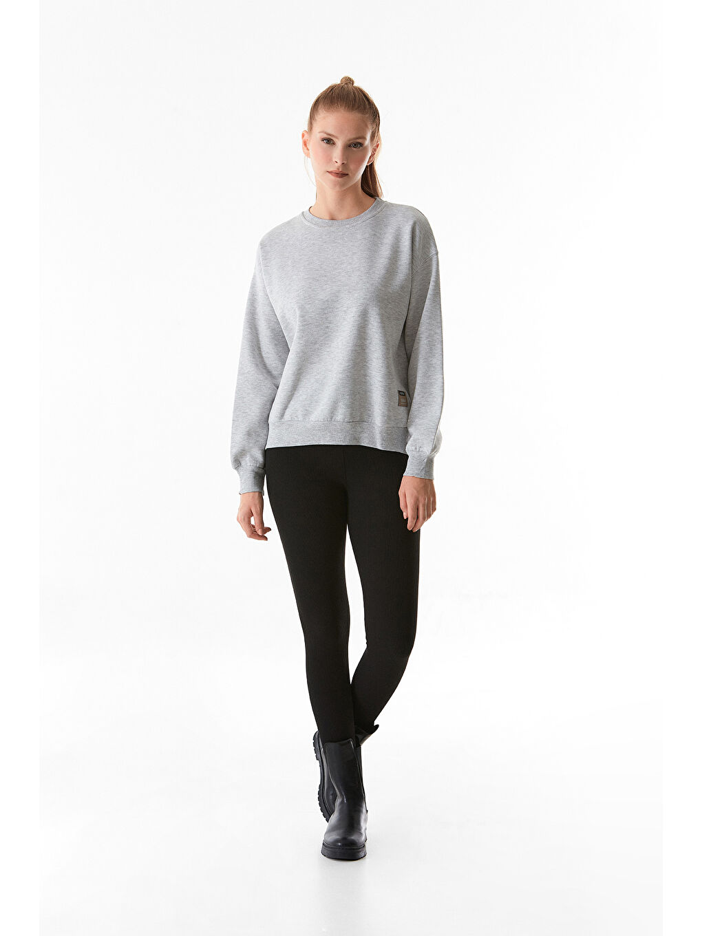 Fullamoda Gri Basic Bisiklet Yaka Sweatshirt - 1