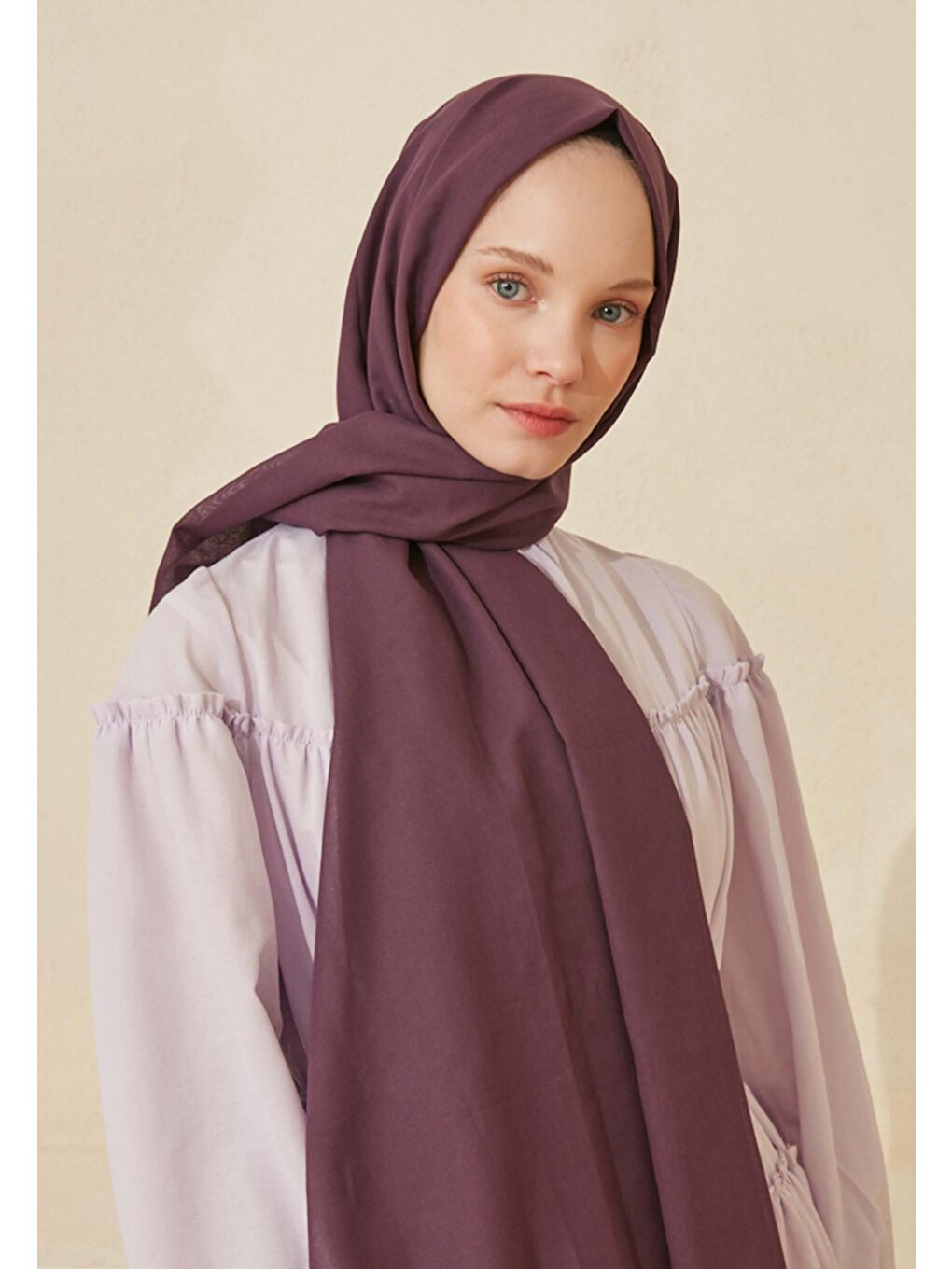 İnce Pamuk Vual Şal Mürdüm-1