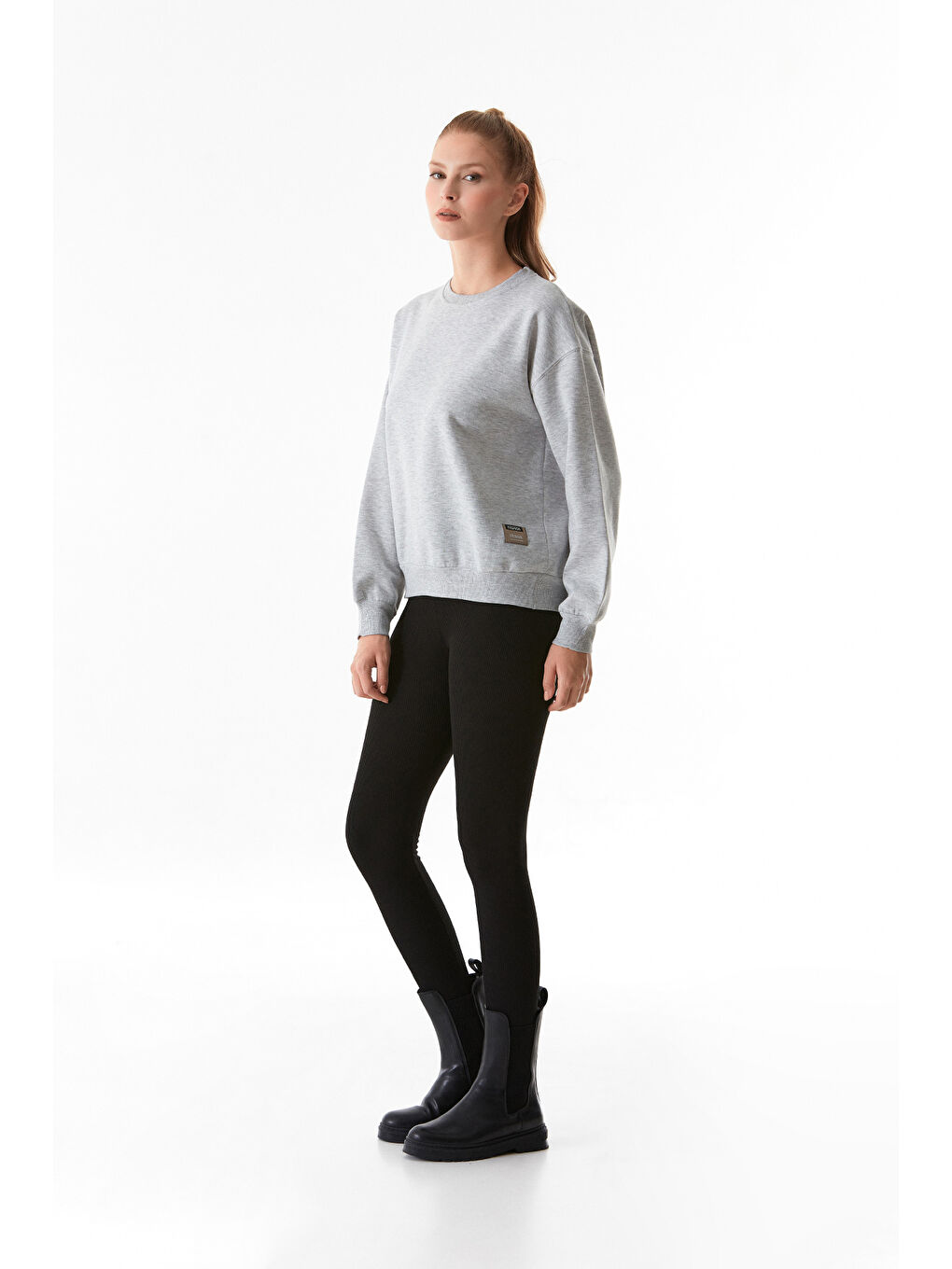 Fullamoda Gri Basic Bisiklet Yaka Sweatshirt - 2