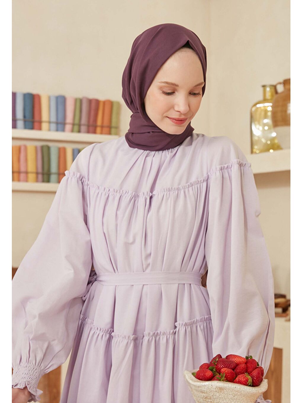 İnce Pamuk Vual Şal Mürdüm-2