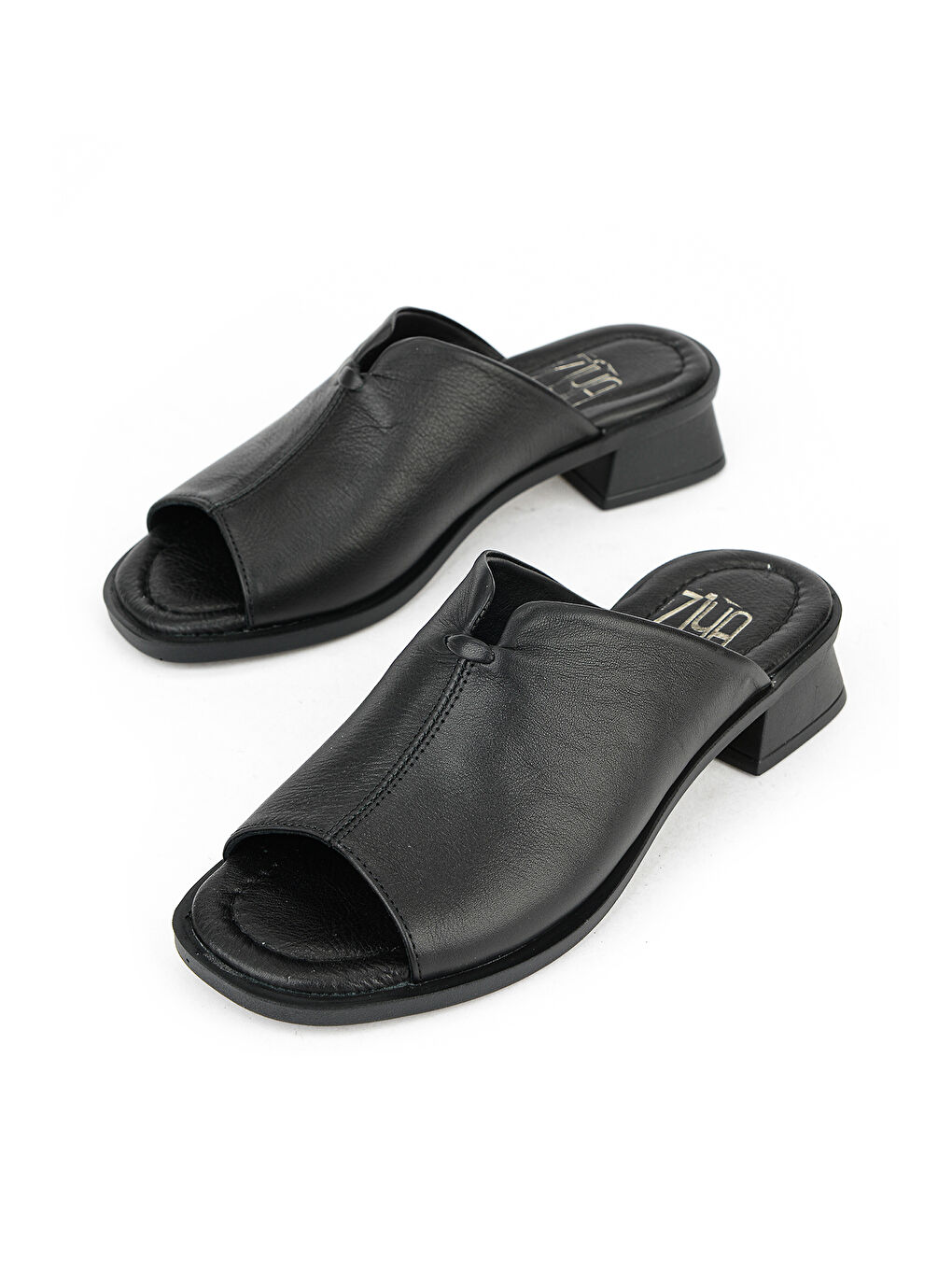 Kadın Hakiki Deri Topuklu Terlik 1611020Z6189 Siyah-4