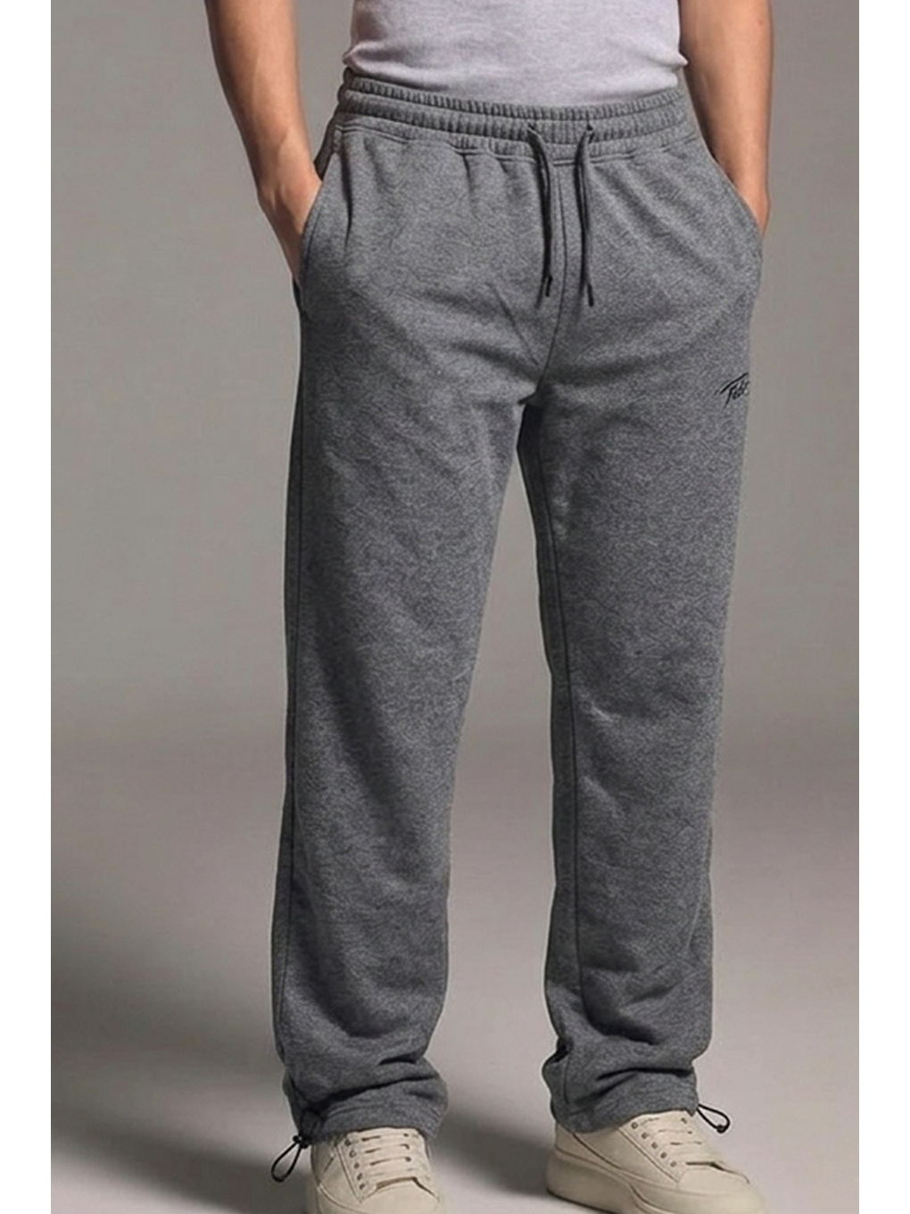 Gri Erkek Baskılı Bol Paça Füme Baggy Eşofman Altı-4