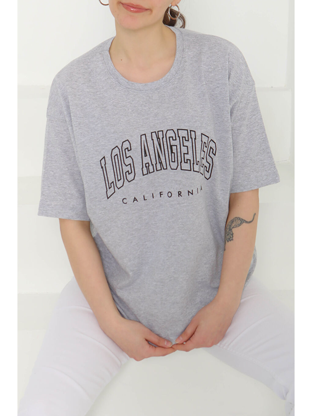 Baskılı Kısa Kollu T-Şhirt Gri - 27094-1