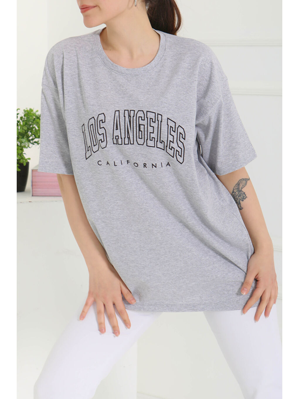 Baskılı Kısa Kollu T-Şhirt Gri - 27094-2