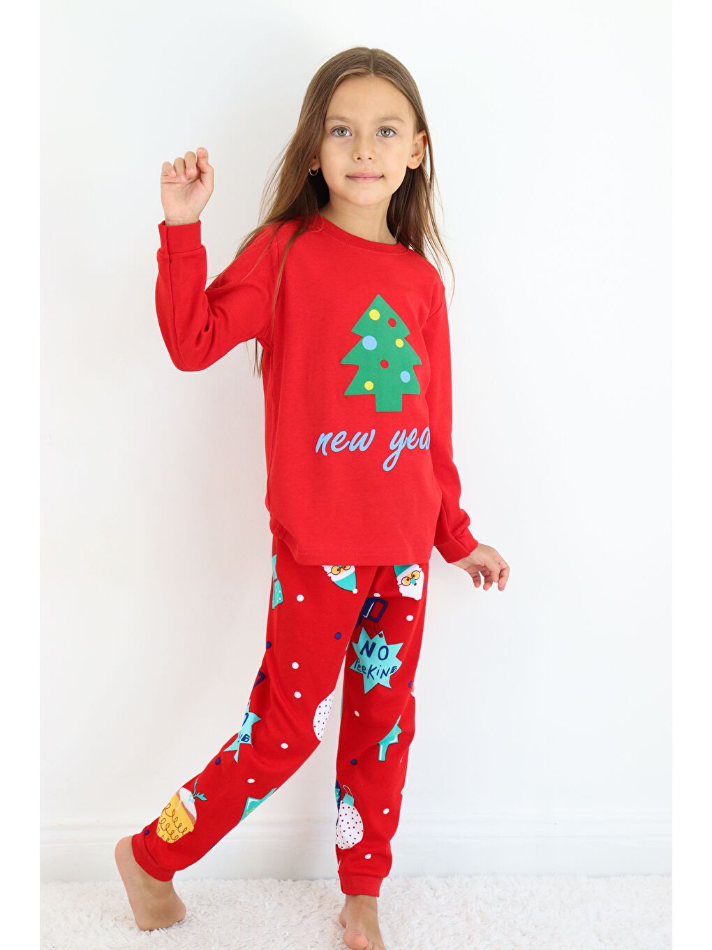 Kırmızı Kız Çocuk Orta Kalınlıkta Basic Baskılı Pijama Takımı-1