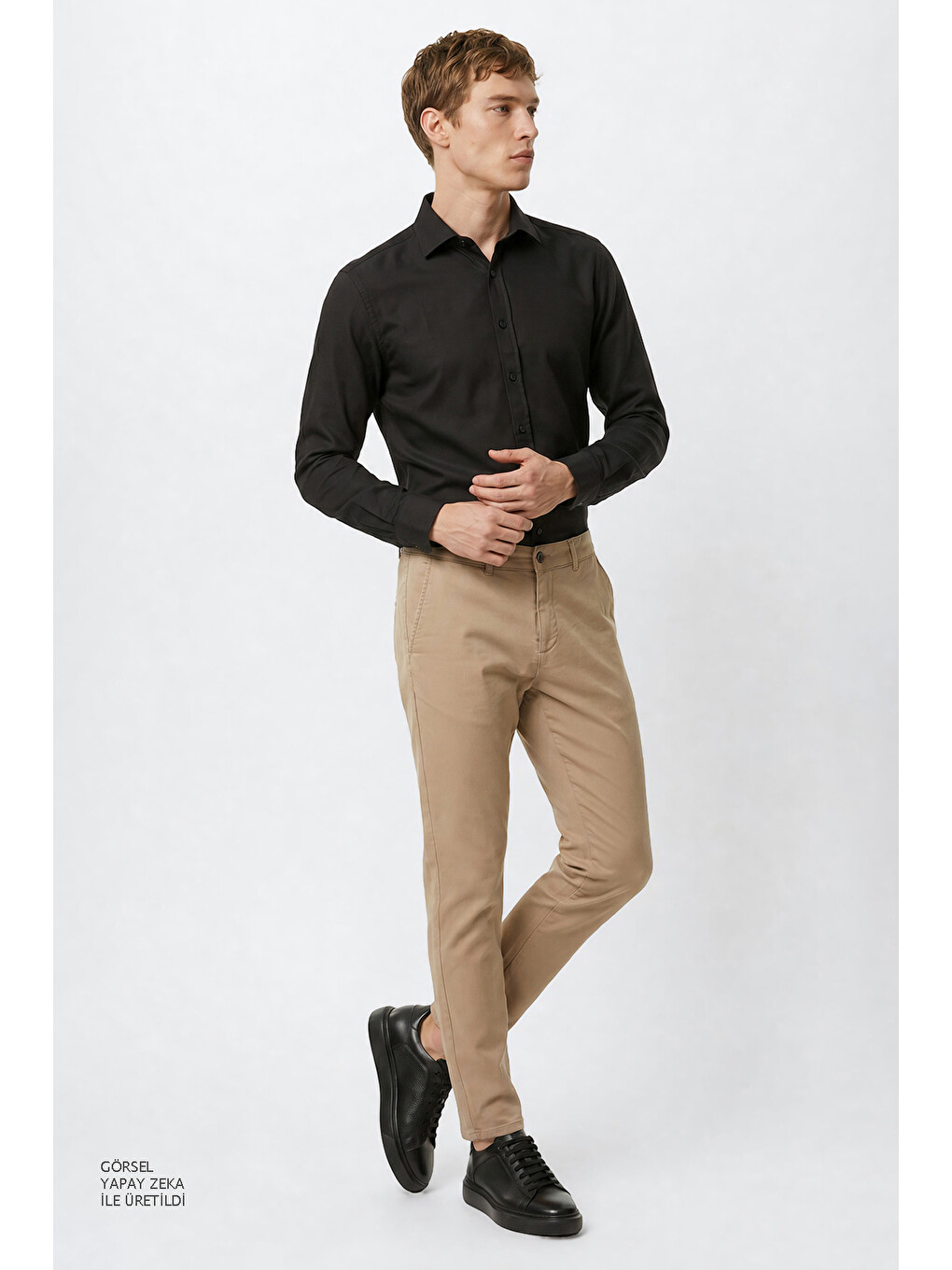 Erkek Bej Pamuklu Slim Fit Dar Kesim Yan Cepli Esnek Pantolon-3