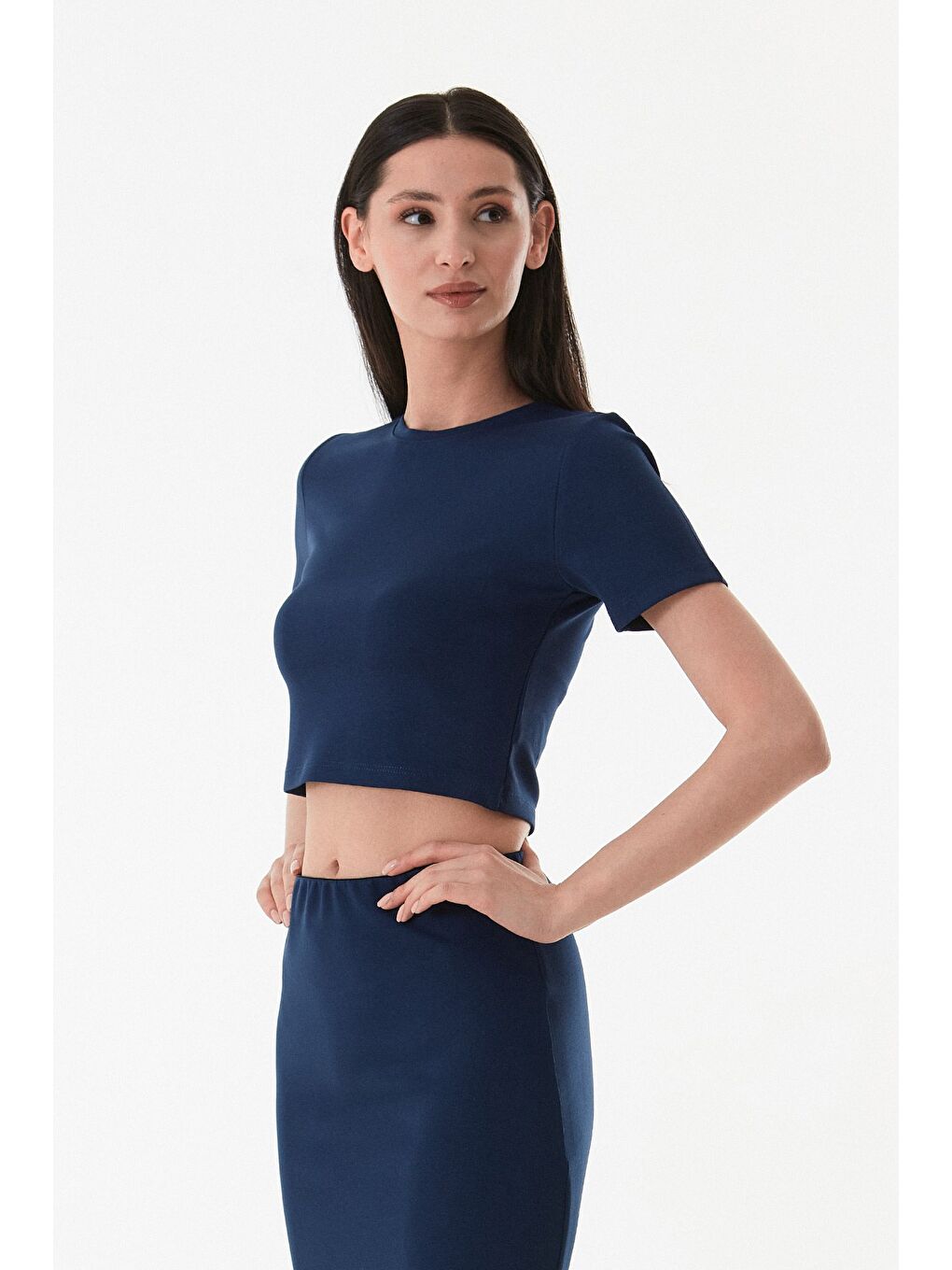 Lacivert Basic Modal 2 Li Crop Etek Takım-2