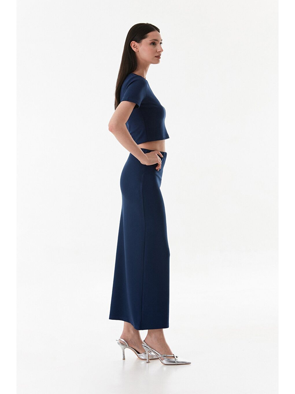 Lacivert Basic Modal 2 Li Crop Etek Takım-4