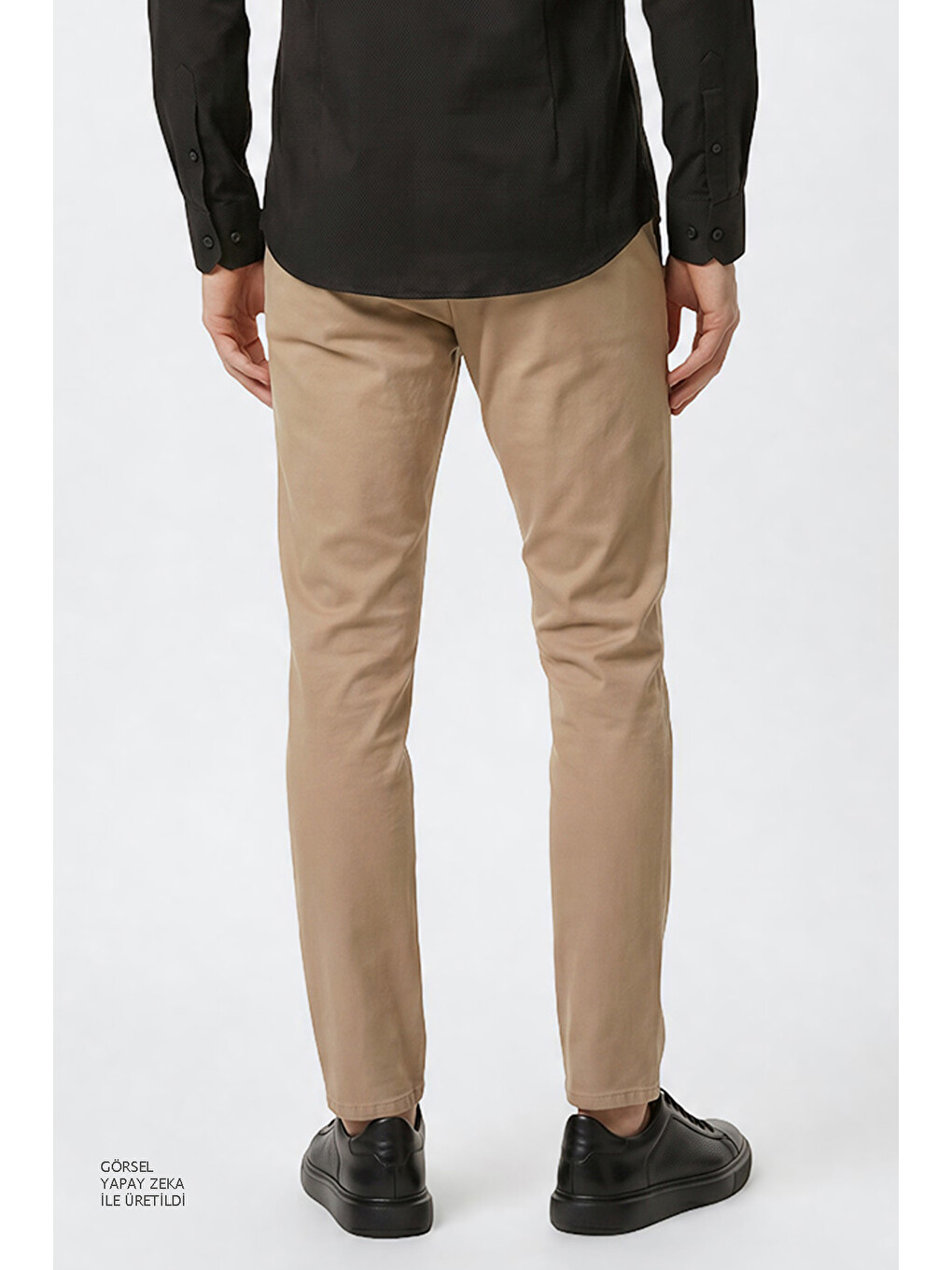 Erkek Bej Pamuklu Slim Fit Dar Kesim Yan Cepli Esnek Pantolon-4