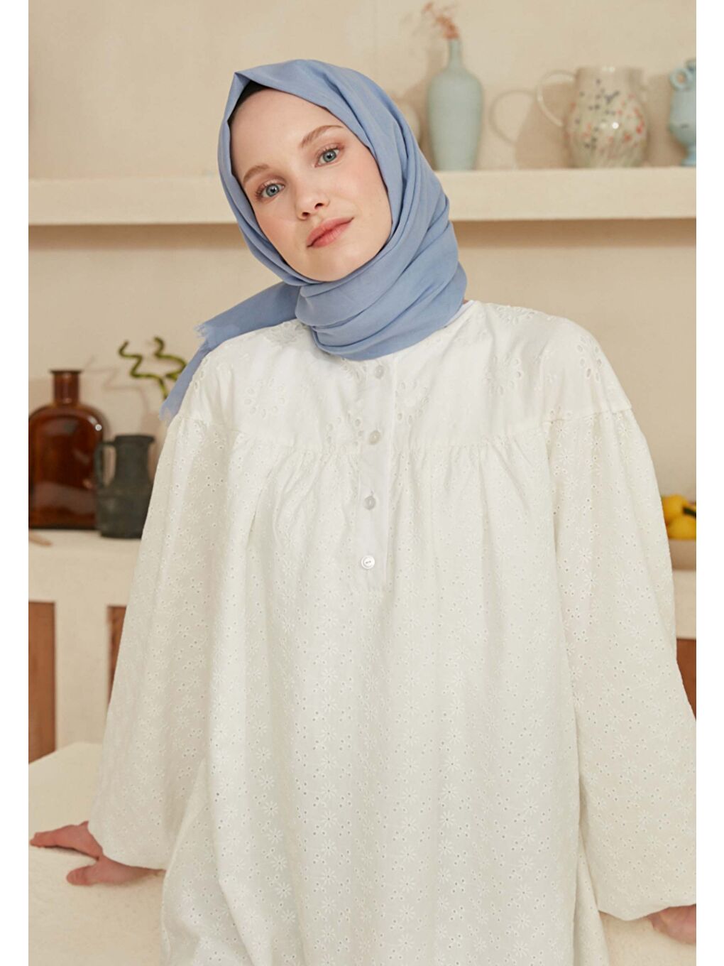 İnce Pamuk Vual Şal Mistik Mavi