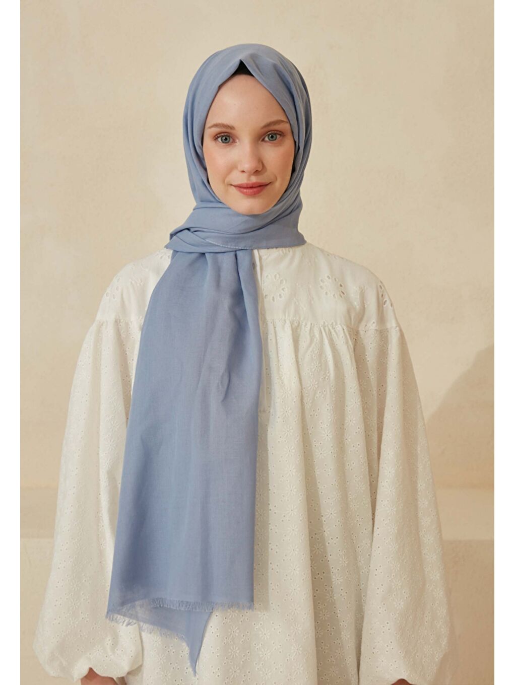 İnce Pamuk Vual Şal Mistik Mavi-1