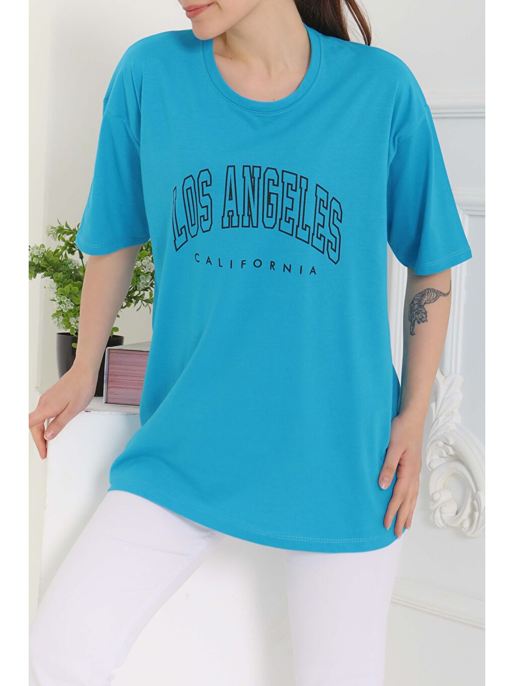 Baskılı Kısa Kollu T-Şhirt Turkuaz - 27094-2