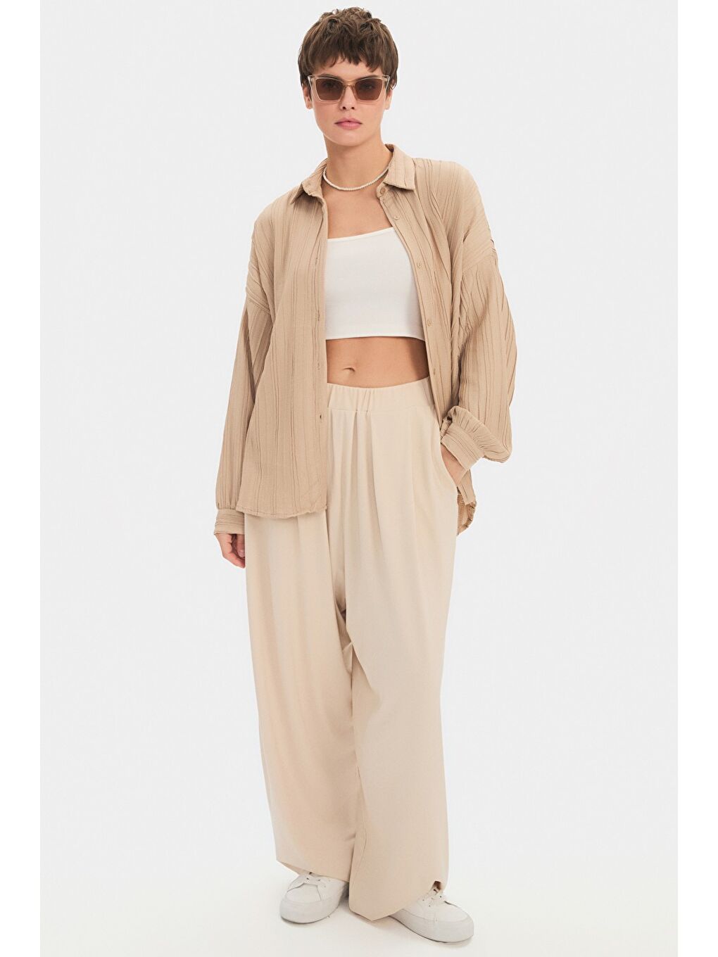 Bej Kadın Regular/normal Kalıp Dökümlü Gömlek