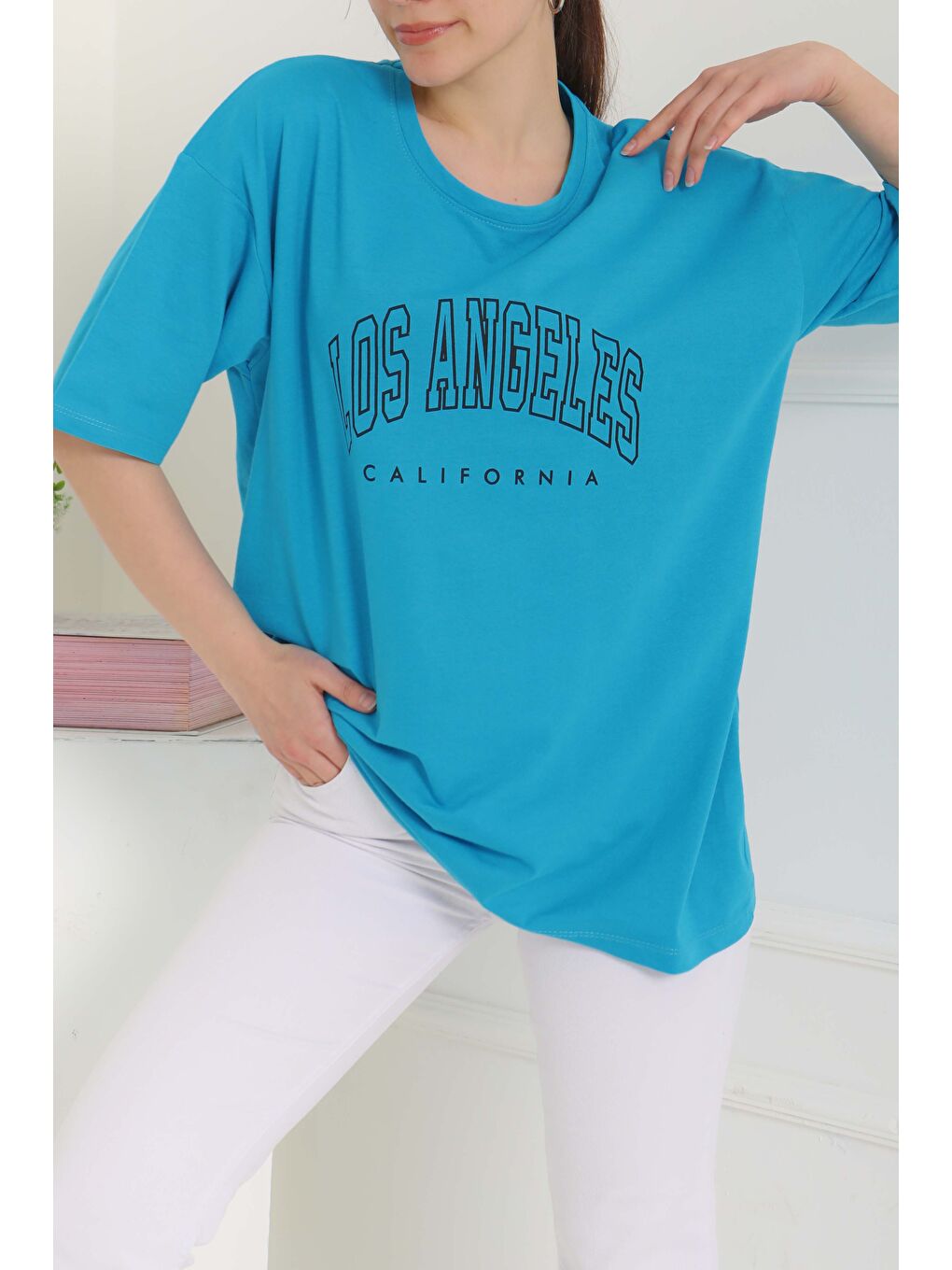Baskılı Kısa Kollu T-Şhirt Turkuaz - 27094-3