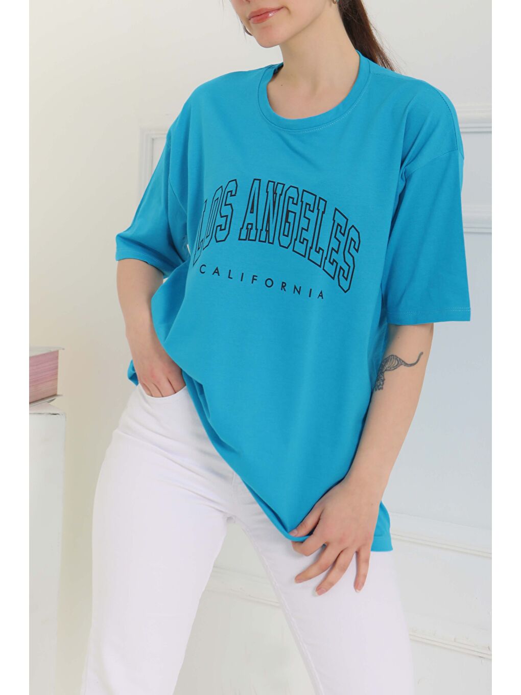 Baskılı Kısa Kollu T-Şhirt Turkuaz - 27094-4