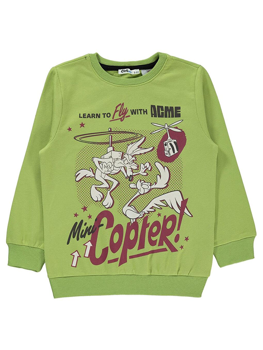 Civil Yeşil Road Runner Erkek Çocuk Sweatshirt 2-5 Yaş Çimen Yeşil