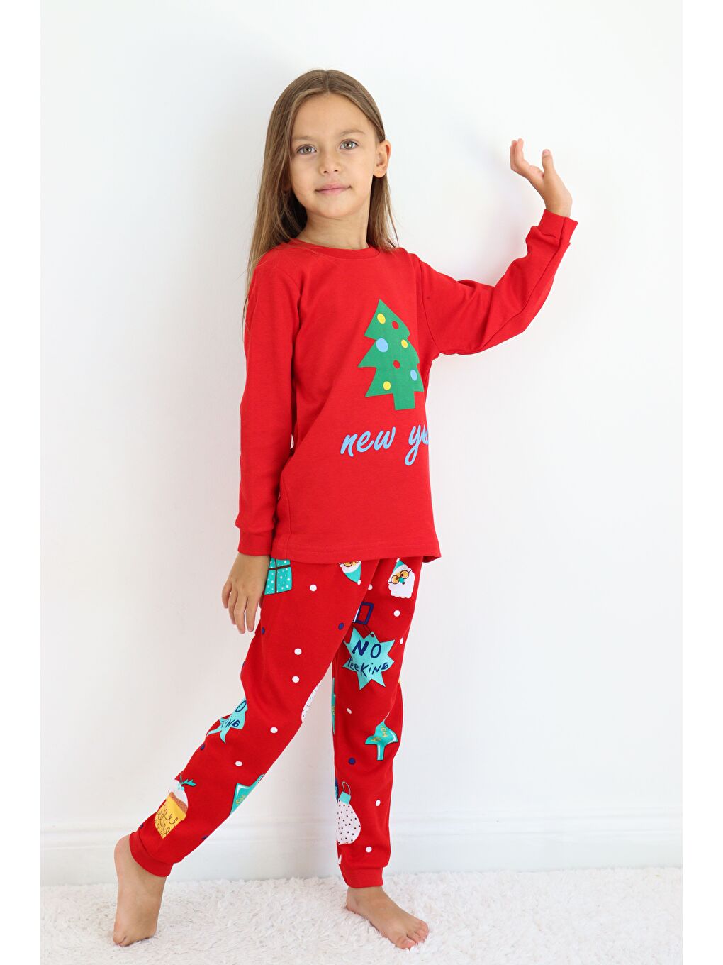 Kırmızı Kız Çocuk Orta Kalınlıkta Basic Baskılı Pijama Takımı-2