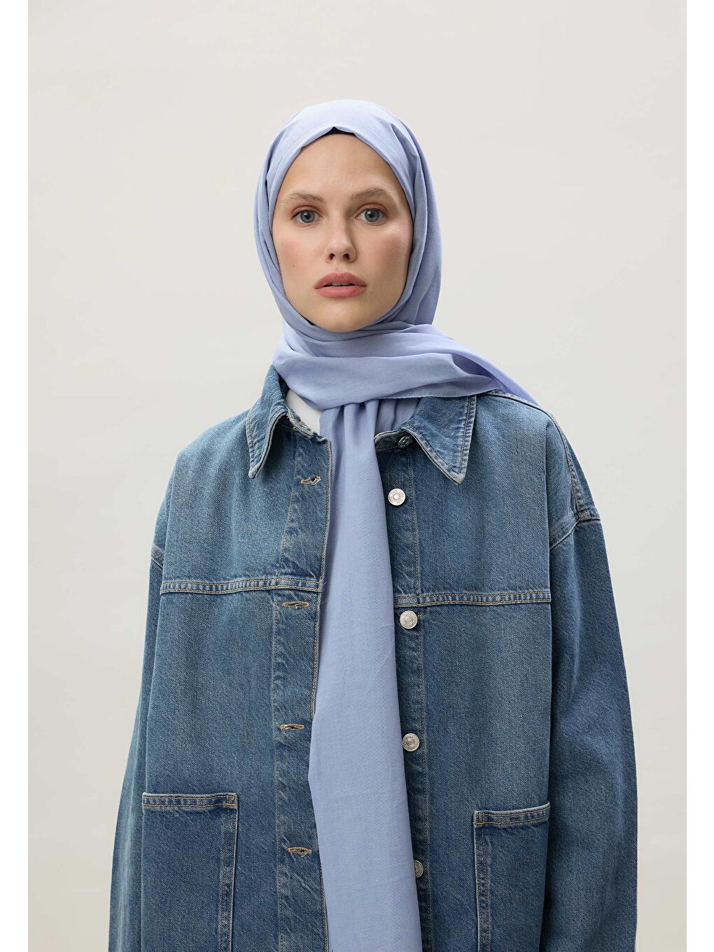 İnce Pamuk Vual Şal Mistik Mavi-4
