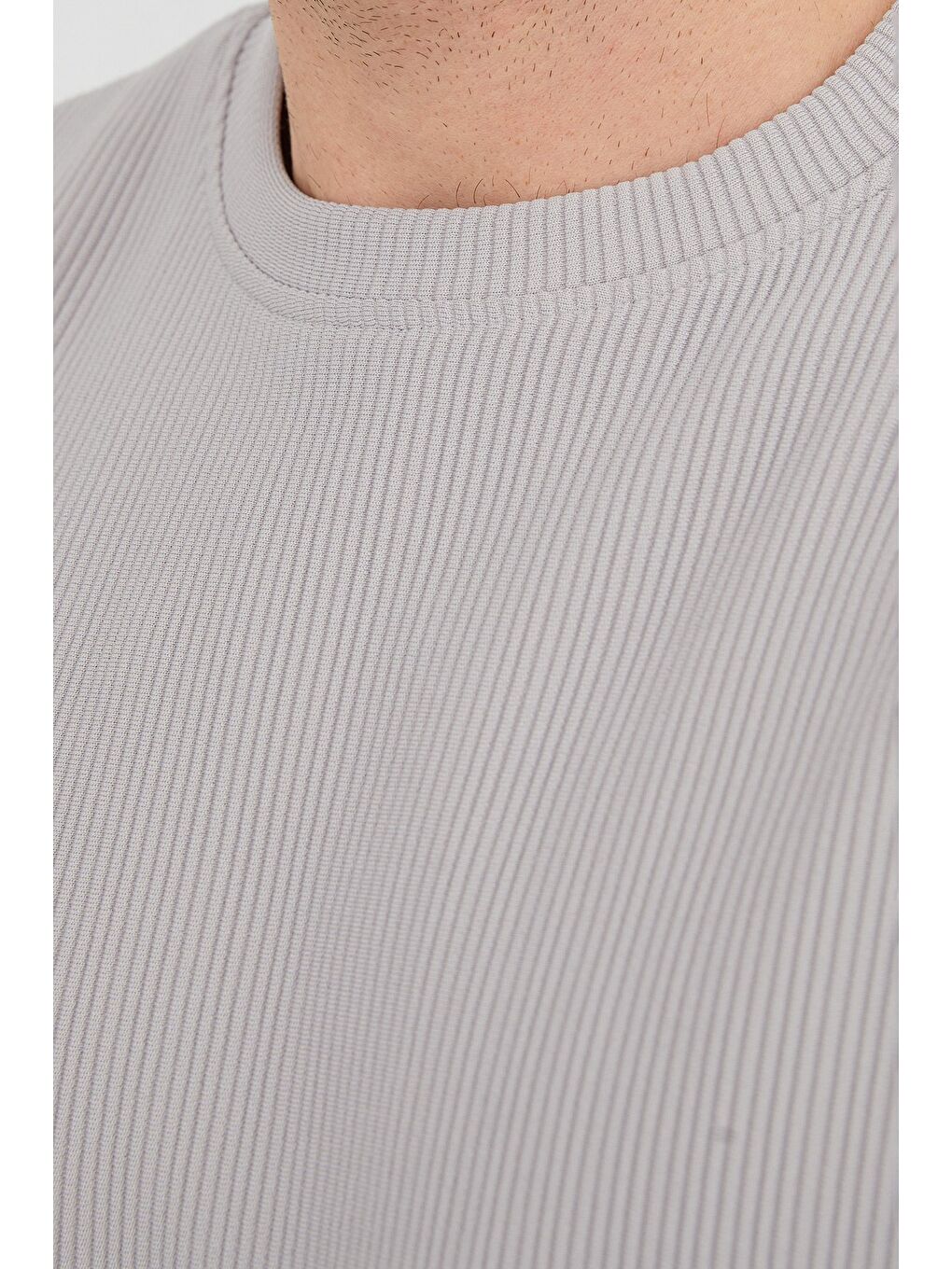 Gri Basic Fitilli Bisiklet Yaka Büyük Beden Sweatshirt-4