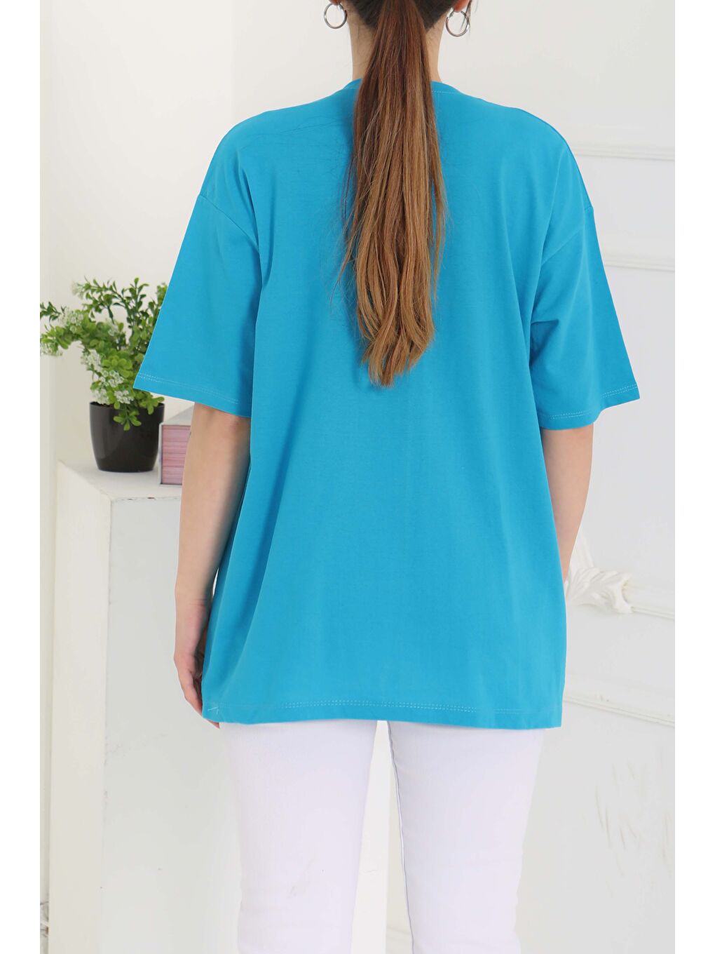 Baskılı Kısa Kollu T-Şhirt Turkuaz - 27094-6