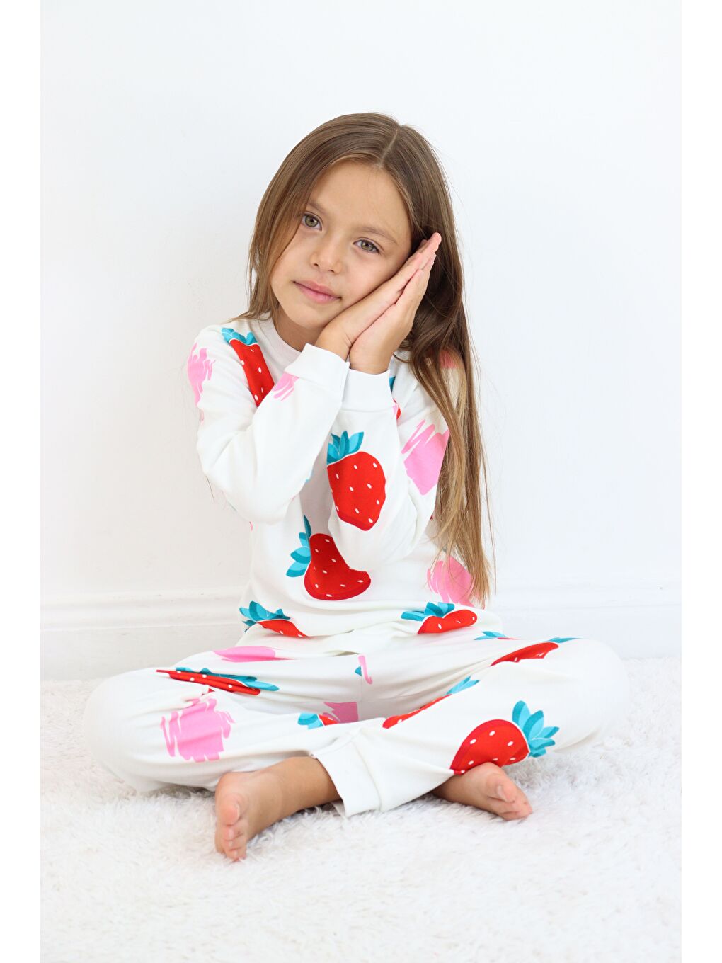 Beyaz Kız Çocuk Orta Kalınlıkta Basic Baskılı Pijama Takımı-2