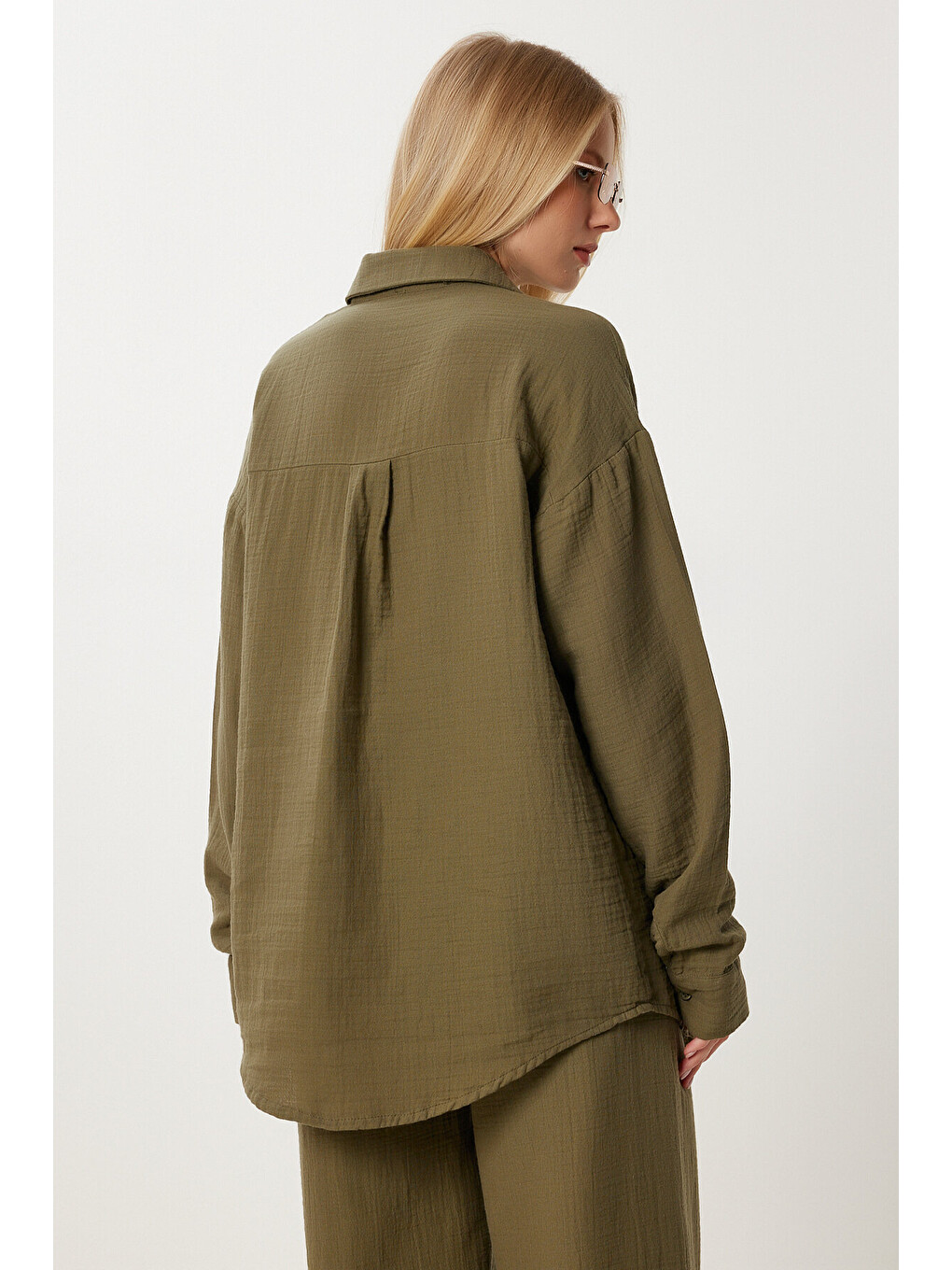 Haki Oversize Müslin Gömlek Pantolon Takım HAKİ LSA0014-4