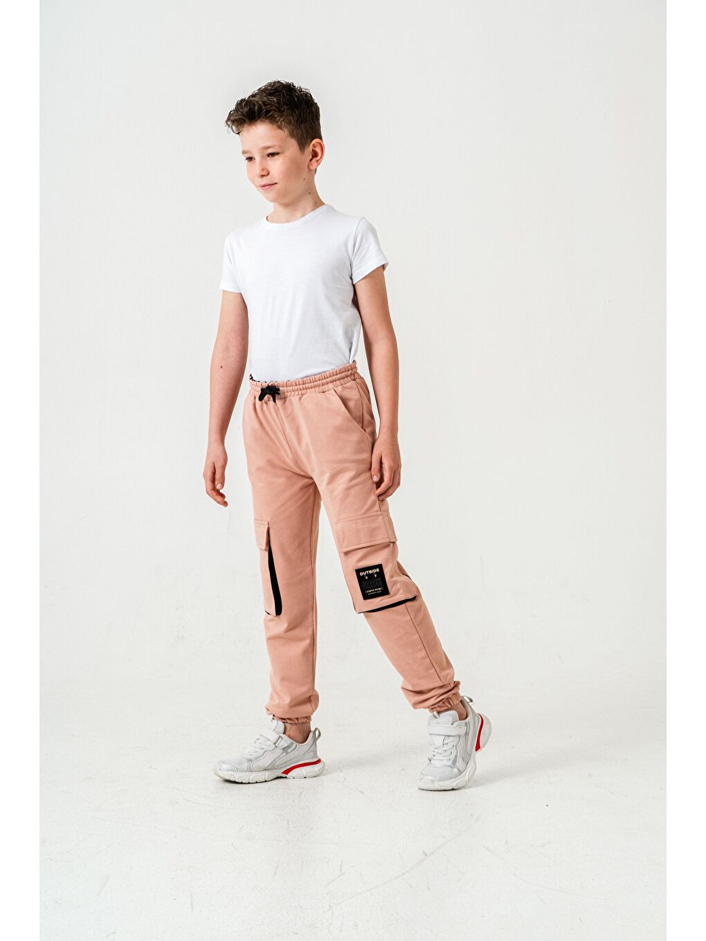 Pembe Çift Kargo Cepli Sol Cep Kapagı Armalı Erkek Çoçuk Eşofman Altı-1