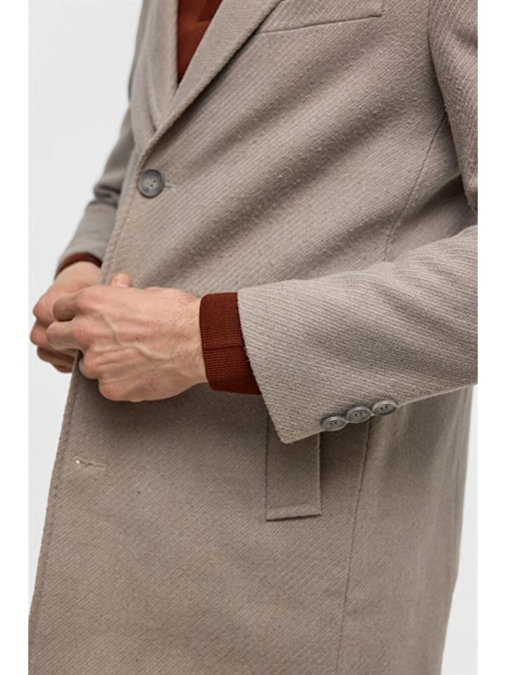 Bej Slim Desenli Sivri Yaka Kaban-8