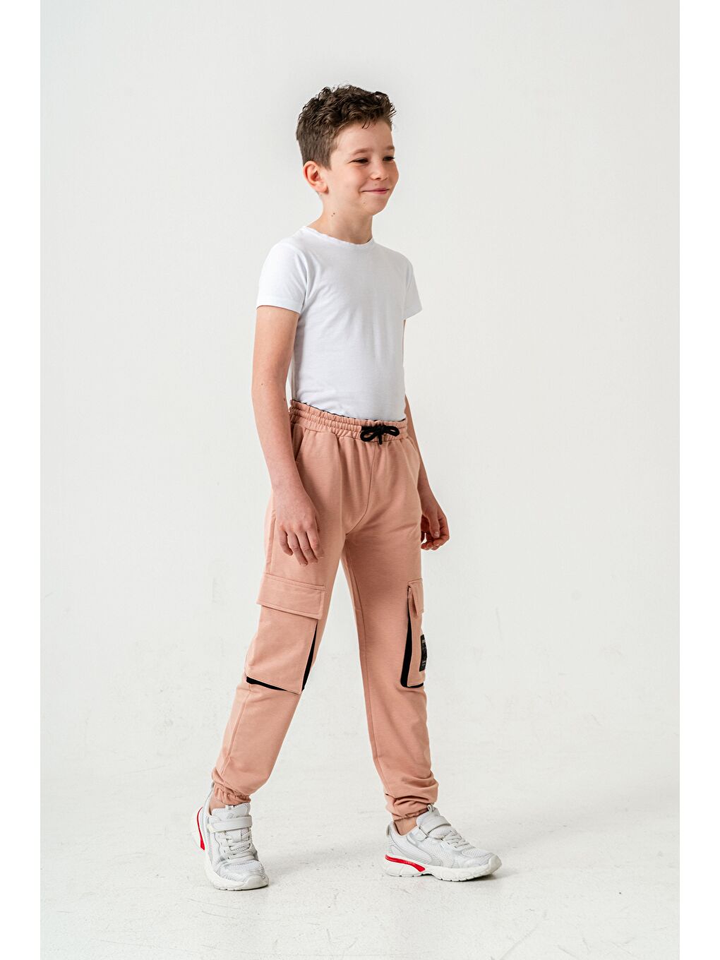 Pembe Çift Kargo Cepli Sol Cep Kapagı Armalı Erkek Çoçuk Eşofman Altı-2