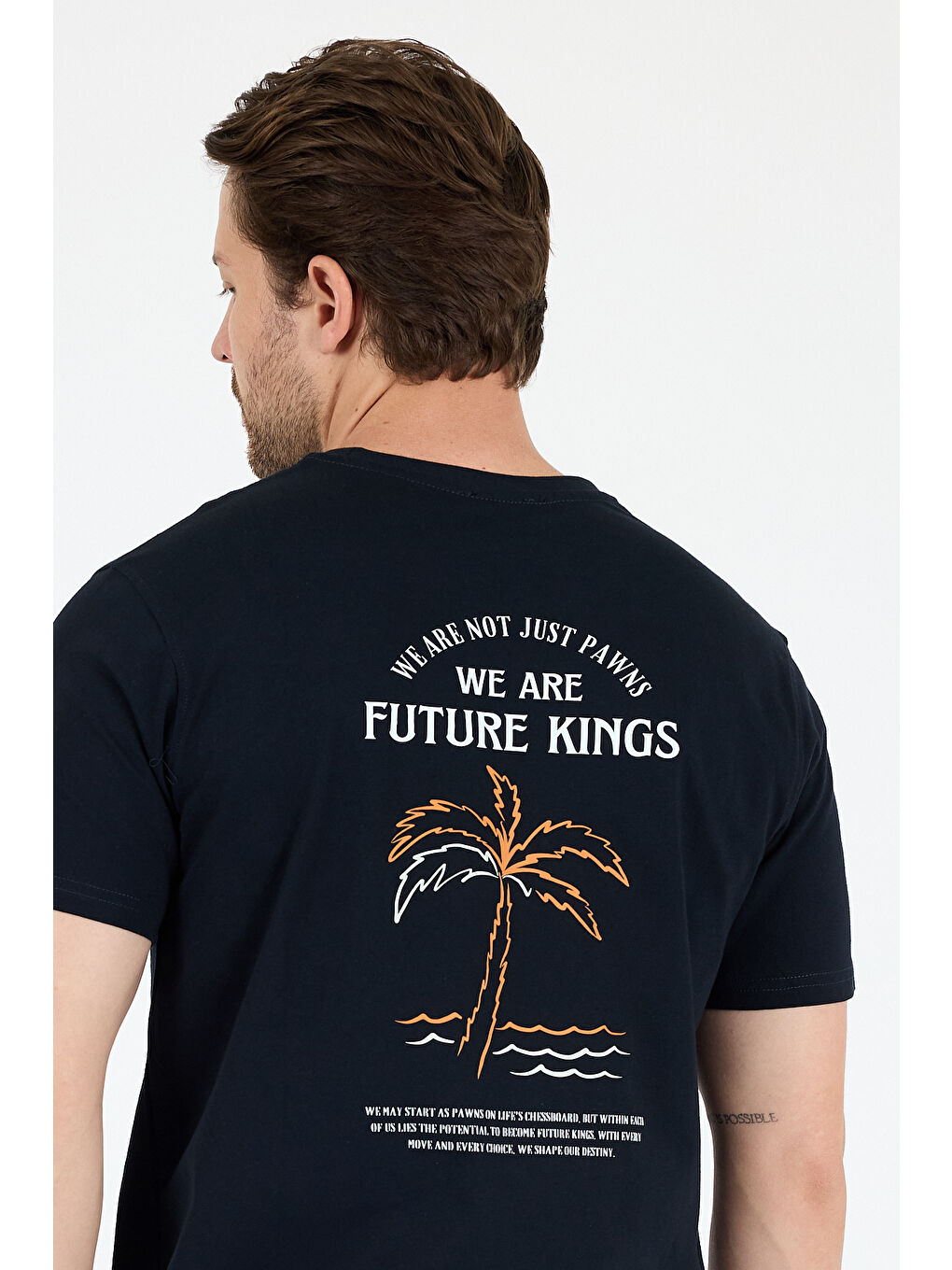 Lacivert Bisiklet Yaka Baskılı Penye Erkek Tişört-3