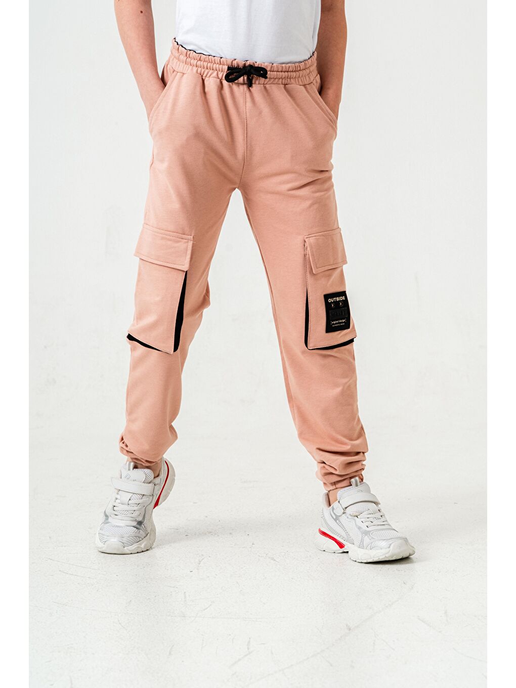 Pembe Çift Kargo Cepli Sol Cep Kapagı Armalı Erkek Çoçuk Eşofman Altı-4