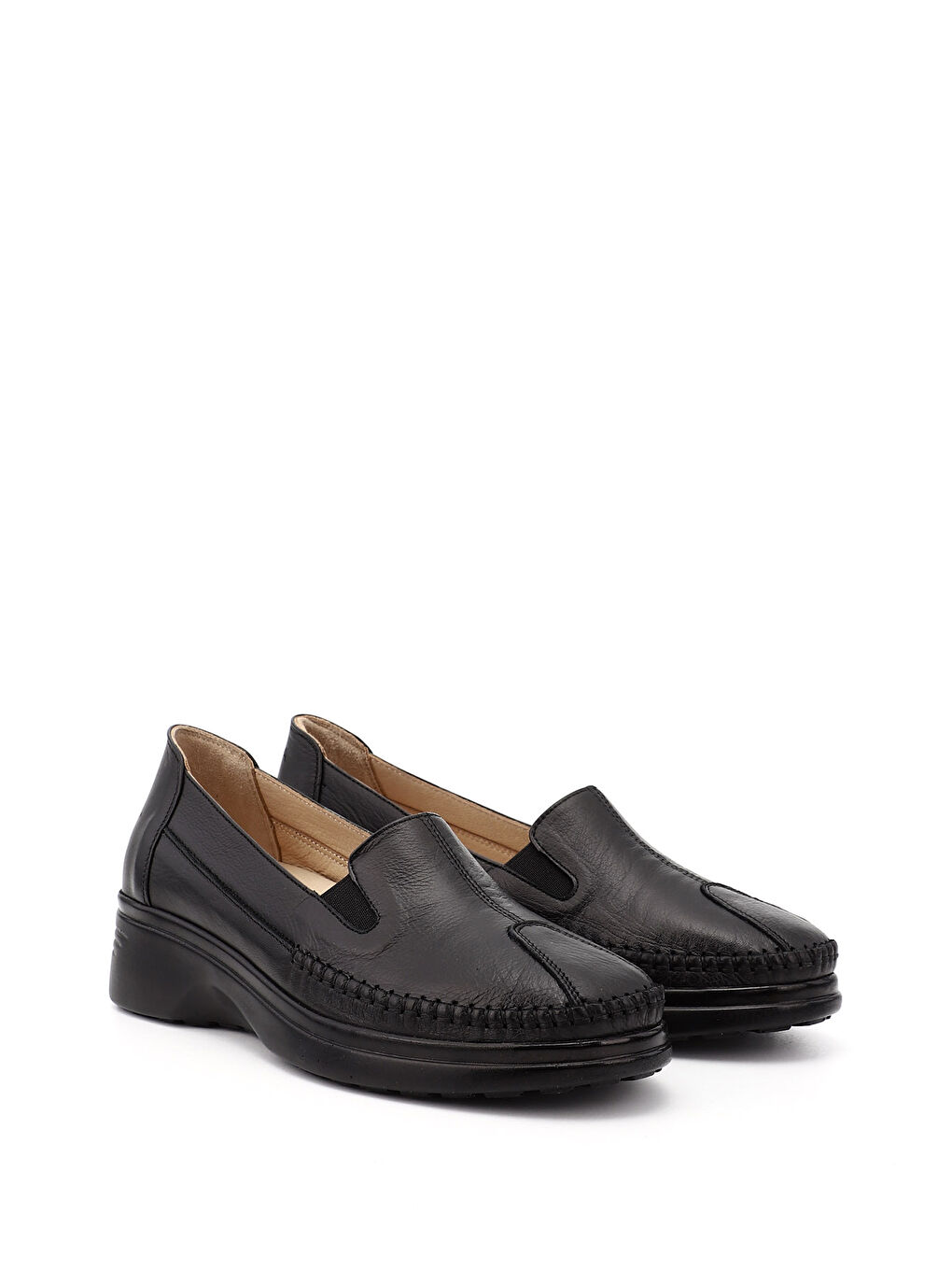 Mor Kadın ZÜMRÜT-SİYAH Dolgu Taban Hakiki Deri Comfort Ayakkabı-1