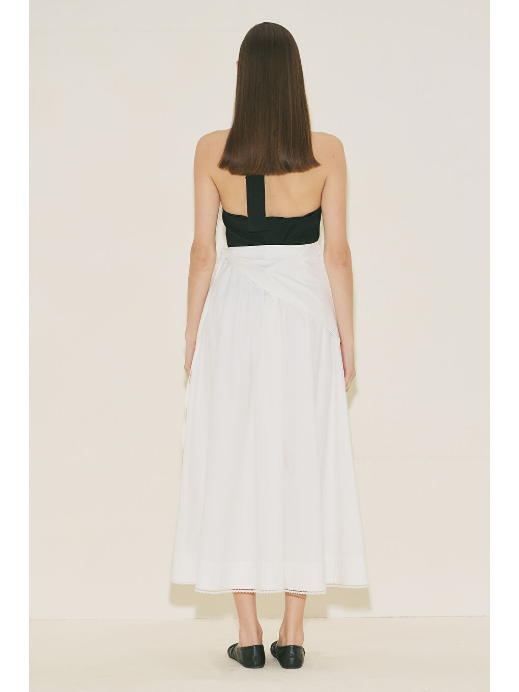 Önü Düğmeli Poplin Etek Ekru-3