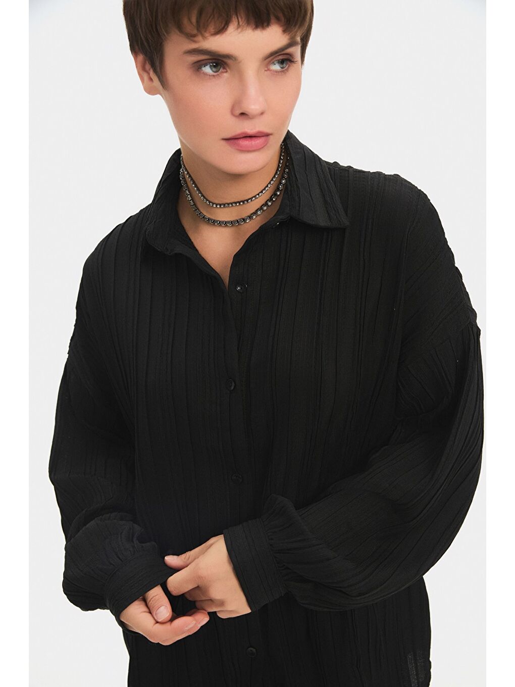 Siyah Kadın Regular/normal Kalıp Dökümlü Gömlek