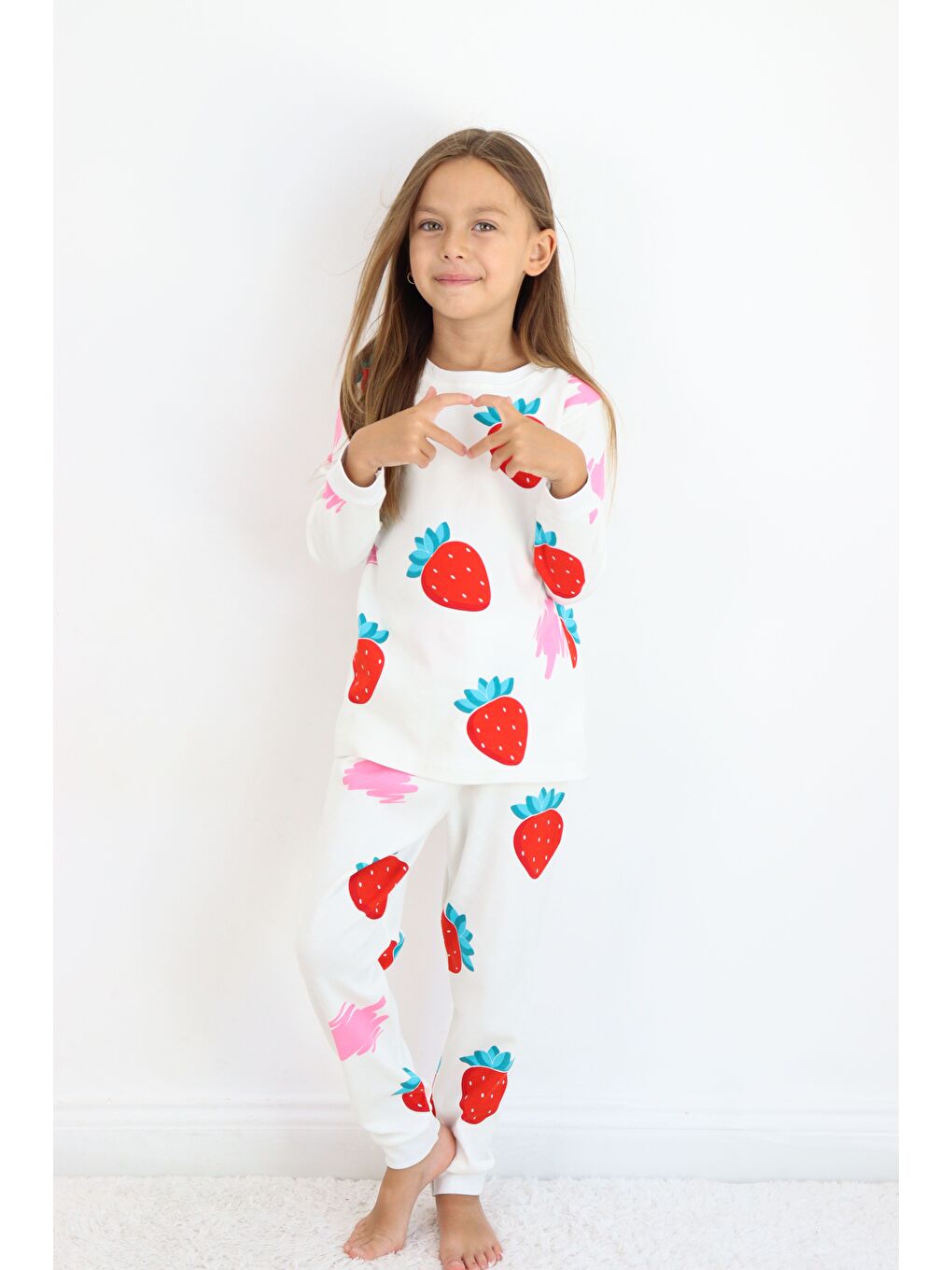 Beyaz Kız Çocuk Orta Kalınlıkta Basic Baskılı Pijama Takımı-3
