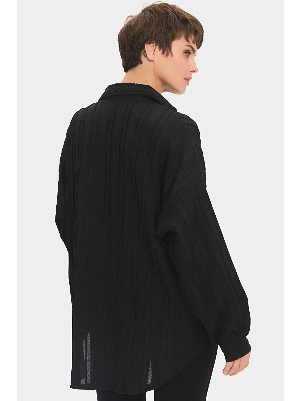 Siyah Kadın Regular/normal Kalıp Dökümlü Gömlek-4