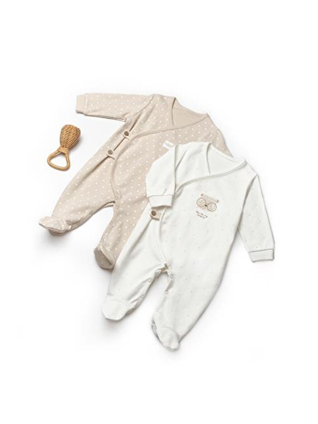 Ekru Bebek 2'li Kruvaze Patikli Tulum-1