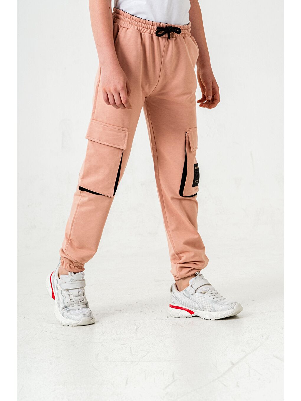 Pembe Çift Kargo Cepli Sol Cep Kapagı Armalı Erkek Çoçuk Eşofman Altı-6