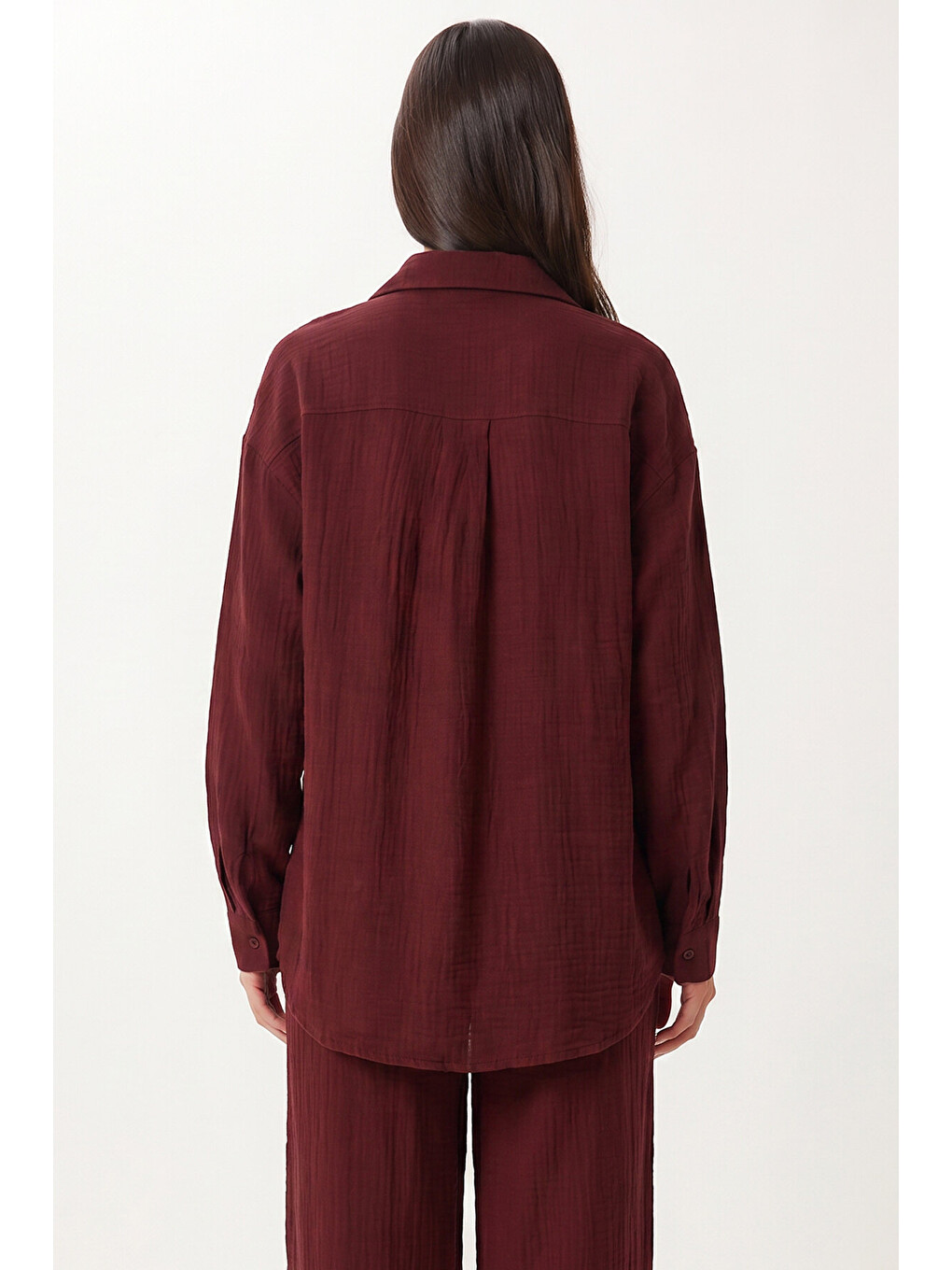 Bordo Oversize Müslin Gömlek Pantolon Takım BORDO LSA0014-3