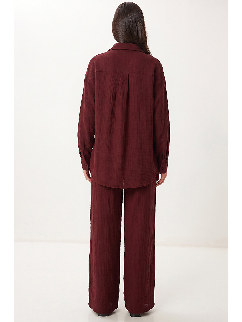 Bordo Oversize Müslin Gömlek Pantolon Takım BORDO LSA0014-4